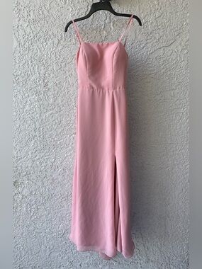 JJs house Pink Chiffon Square A-line Side slit bow back maxi dress size 00